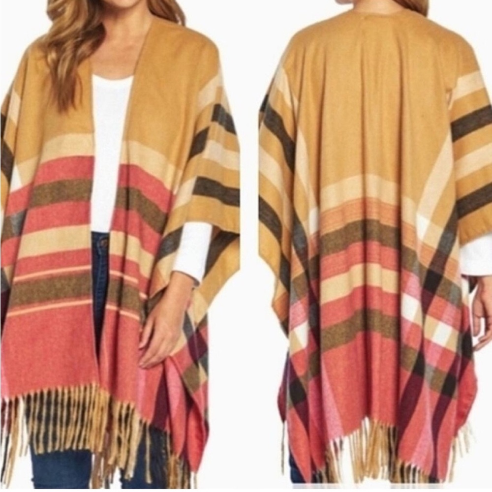 Woolrich Justine Plaid Poncho Style Fall Western Blanket Wrap Shawl One Size